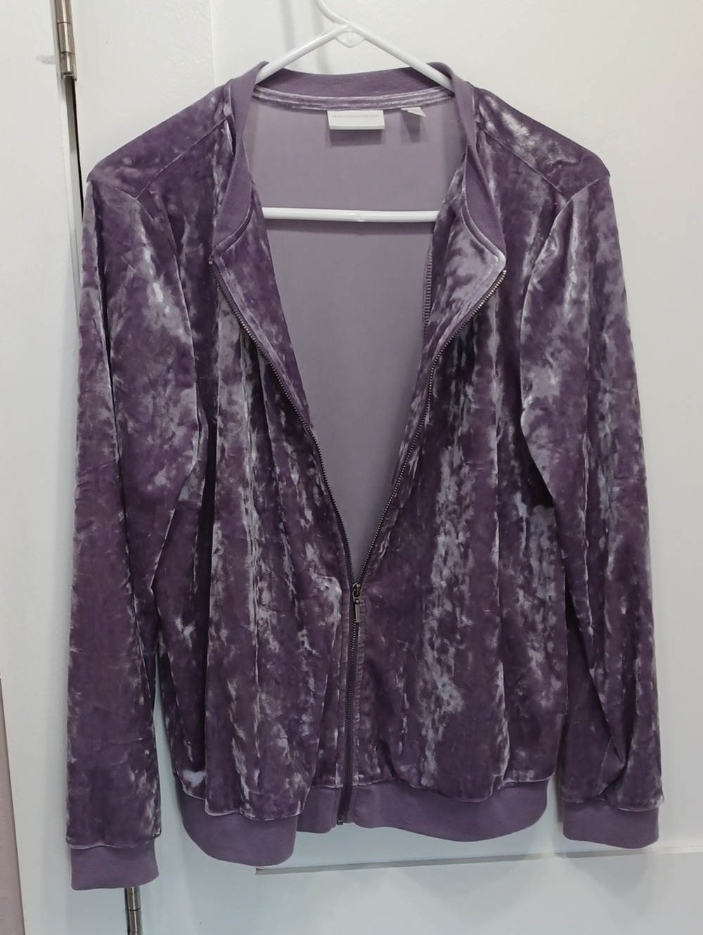 Purple Velour Velvet Zip-up Bomber Style Lightweight Jacket